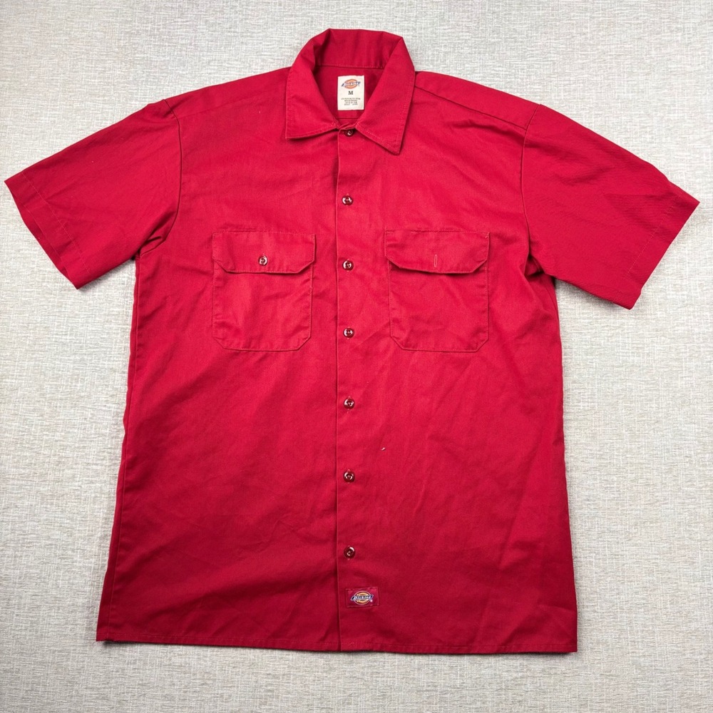 Dickies Mens M Red Generation Trill Graphic Short Sleeve Button Down Work Shirt